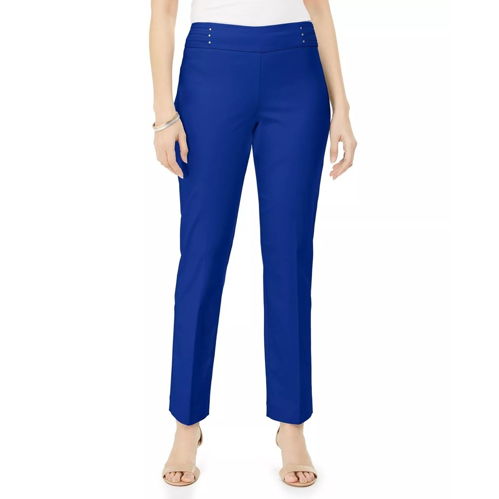JM Collection Studded Pull-On Tummy Control Pants Size XS Blue 27" Inseam Woven